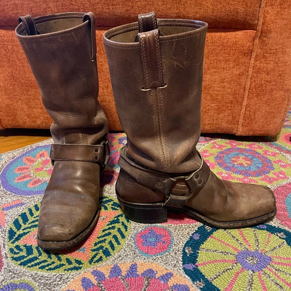 Frye Brown Leather Harness Boots - Picture 2 of 8